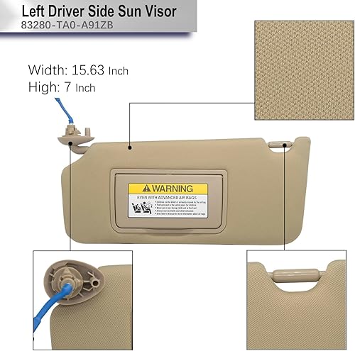 Miniatura 5 de Reemplazo de visera solar del lado izquierdo del conductor compatible con Honda Accord 2008 2009 2010 2011 2012 2013 2014 2015 2016 con luz LED de