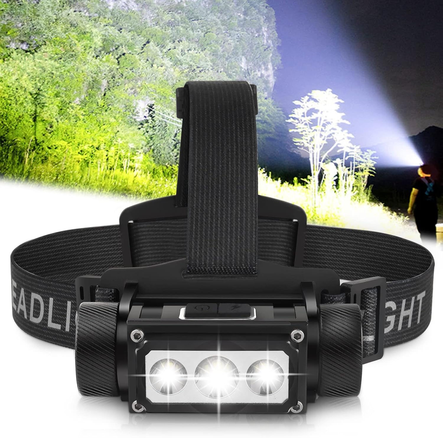 Headlamp Rechargeable, 4000 Lumen Headlamps for Adults, Super Bright LED Headlight Flashlight 6 Modes 160 Degree Adjustable Hardhat Headlamp