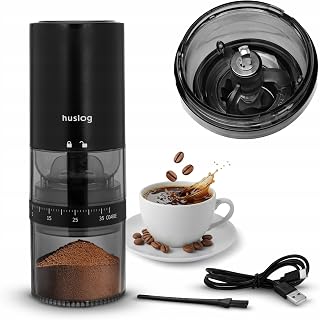 Electric Coffee Grinder Wireless 30W, Conical Grinder Ceramic, USB-C, 2000mAh Battery, Adjustable Grinding Degree, 25g Bean Canister, Black