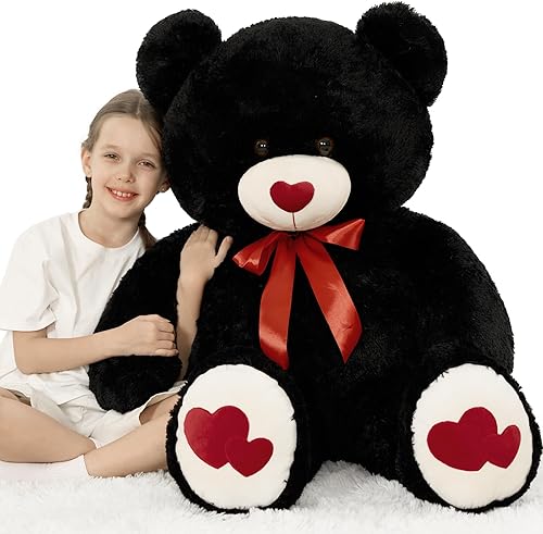 Vista 30 de MaoGoLan Oso de Peluche Gigante de 36" Animal de Peluche - Huellas de Corazón Rojo Oso de Peluche Grande para Regalo de San Valentín, Aniversario