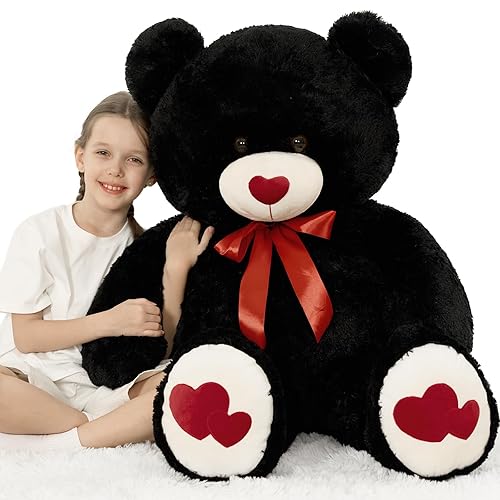 MaoGoLan Giant Black Teddy Bear Plush 47",Big Bear Stuffed Animal with Heart Footprints and Heart Nose,4ft Large Valentines Teddy Bear for Girlfriend,Wife,Lover-Anniversary, Birthday,Long Distance - 47 inches - Black