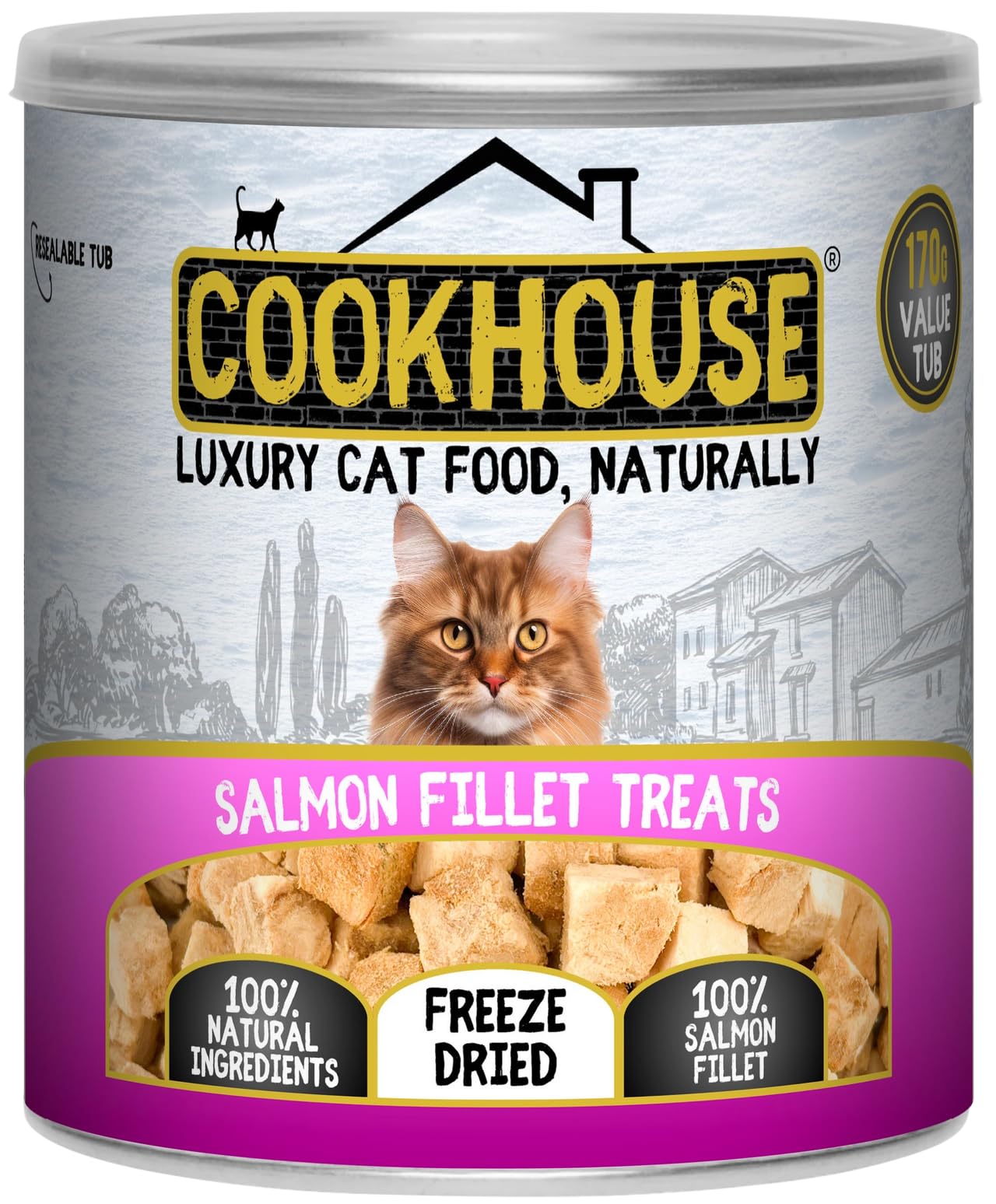 COOKHOUSE 100% Salmon Loin Fillet Freeze Dried Luxury Cat Treats - 170g Value Tub - 100% Natural - Grain Free - High Protein - Low Fat