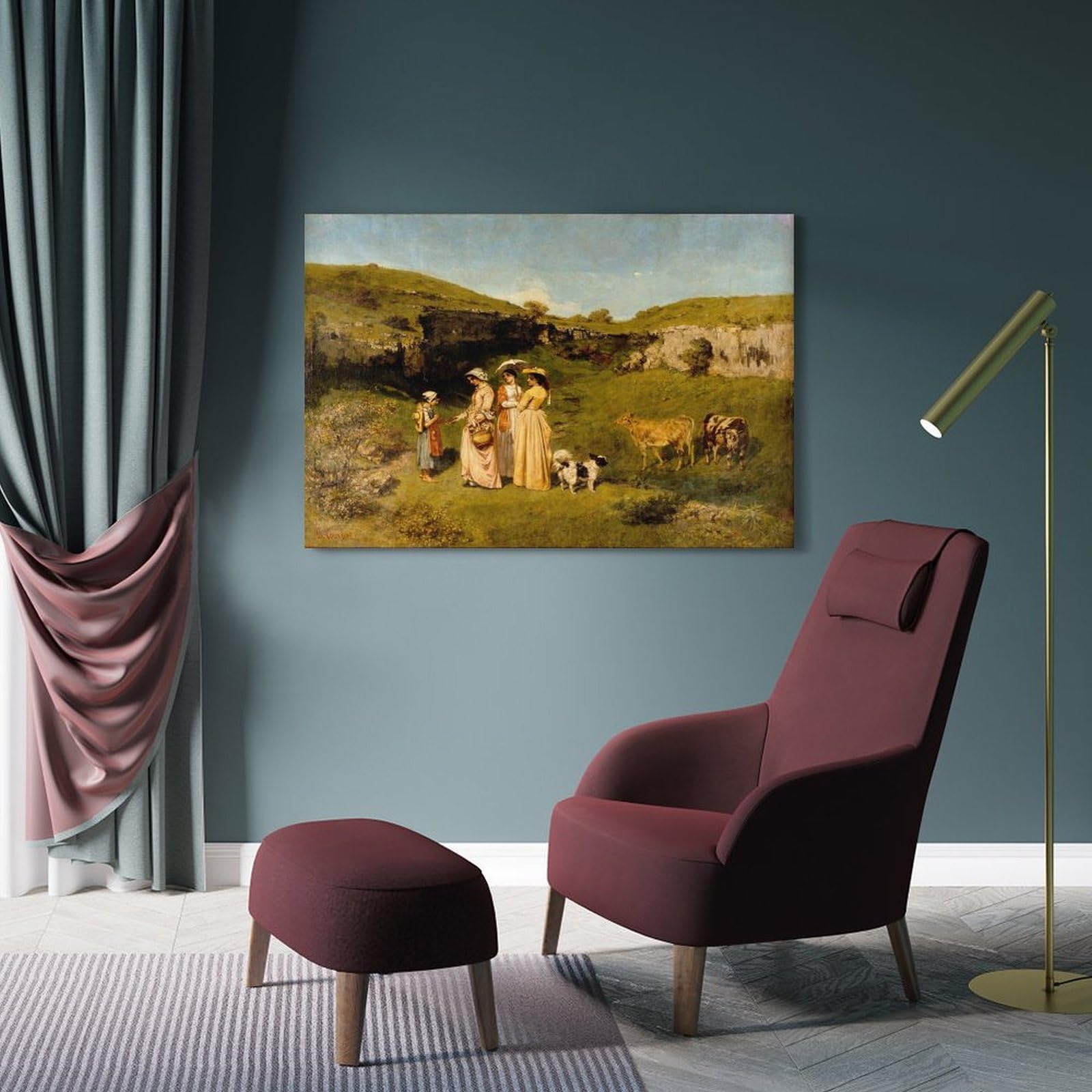 Póster de Jóvenes Damas del Pueblo de Gustave Courbet en lienzo para pared, impresión de pergamino para la sala de estar, paredes y hogares, 40 x 60 cm