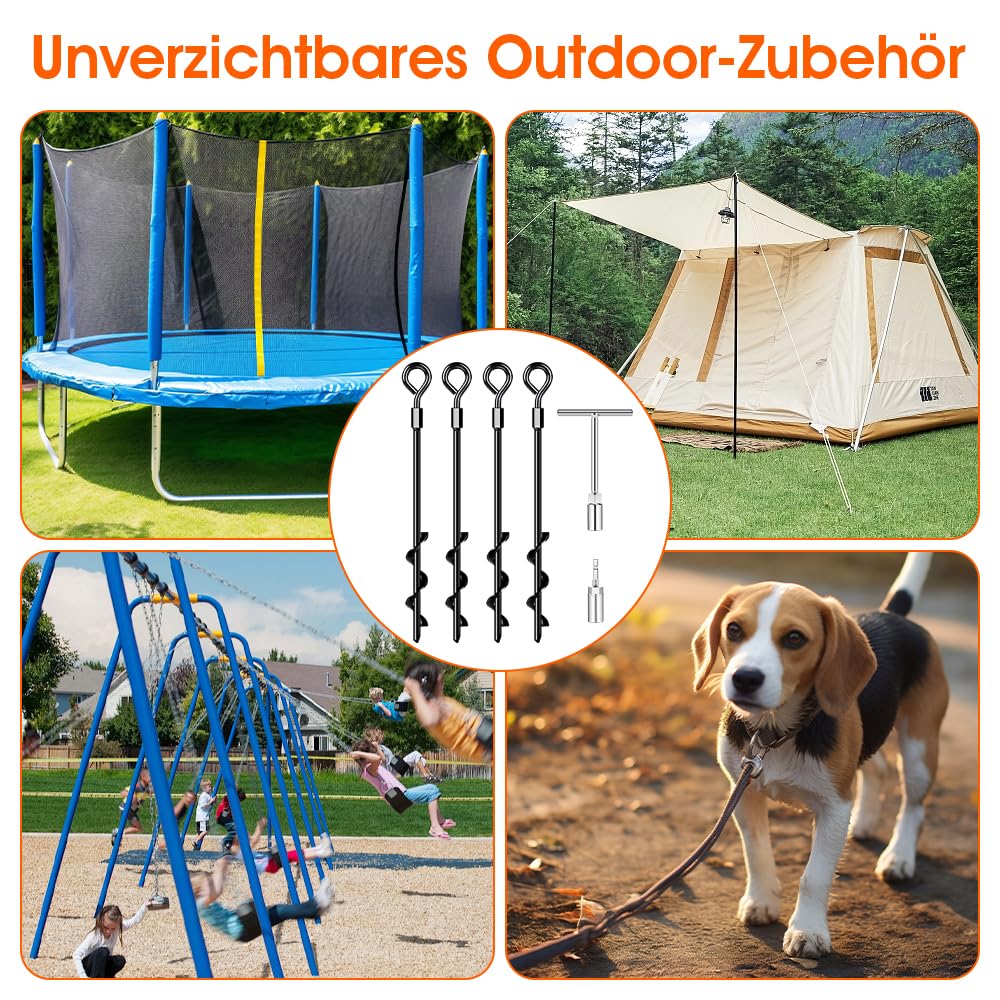 Bodenanker Erdanker, Bodenanker Trampolin Zum Eindrehen, Heavy Duty Trampolin Anchor für Zelte, Schaukelgestell, Vordächer, Camping, Widerstehen Starkem Wind Rostfrei 4/8er Set
