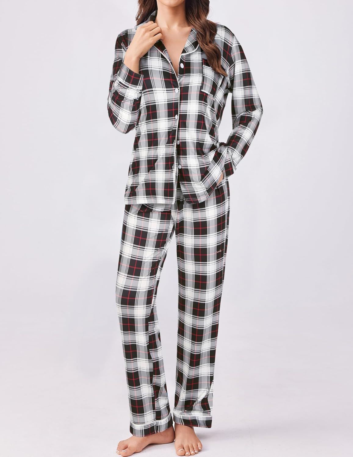 Ekouaer Womens Pajamas Set 2 Piece Button Down Pjs Soft Long Sleeve Top and Pants Sleepwear Set Lounge Sets - Image 2