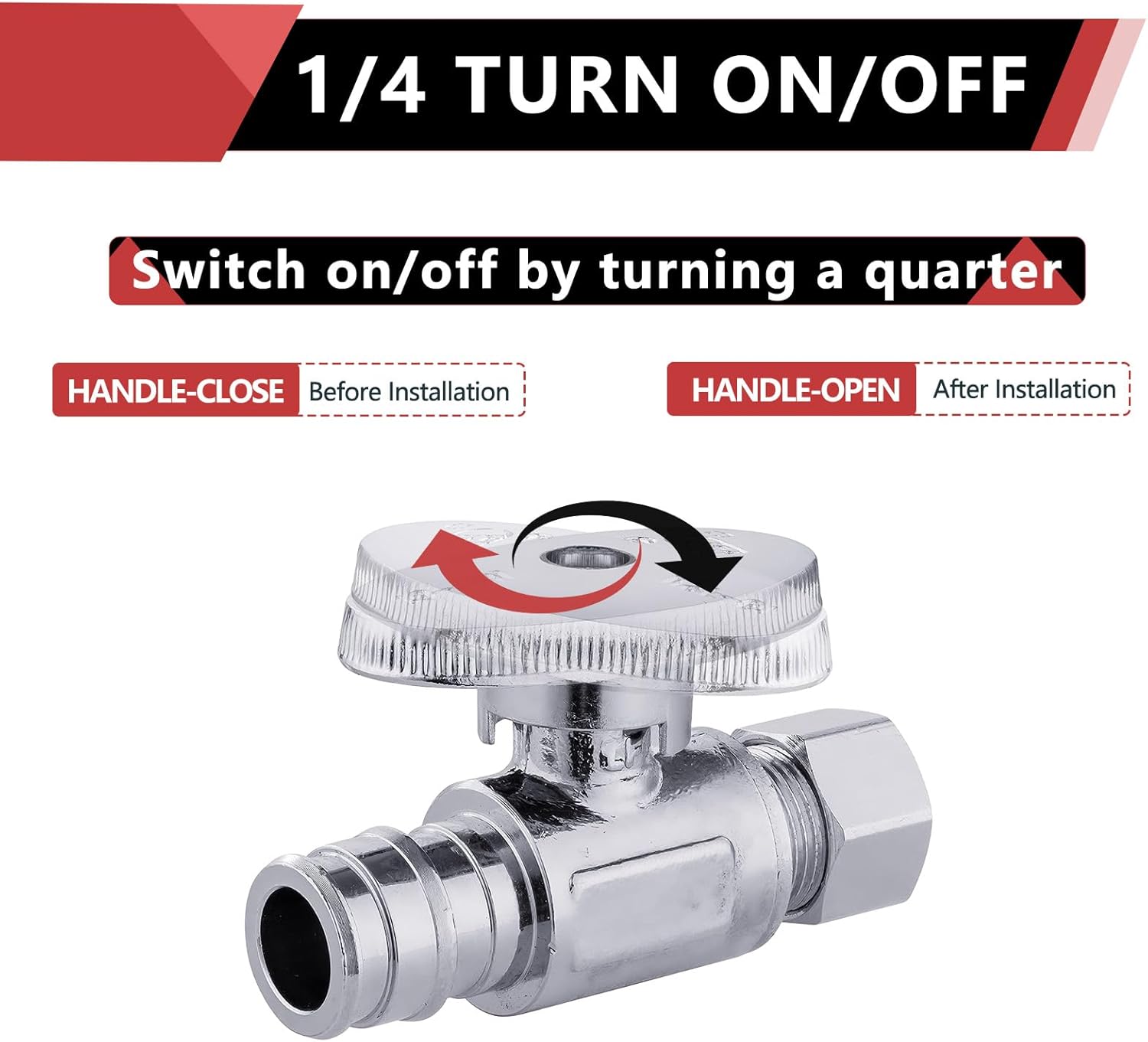 20 PCS EFIELD Stop Valve Pex-a 1/4 Turn Straight 3/8" OD Compression X 1/2" Expansion (F1960), Chrome Plated Brass,(VALVE193)