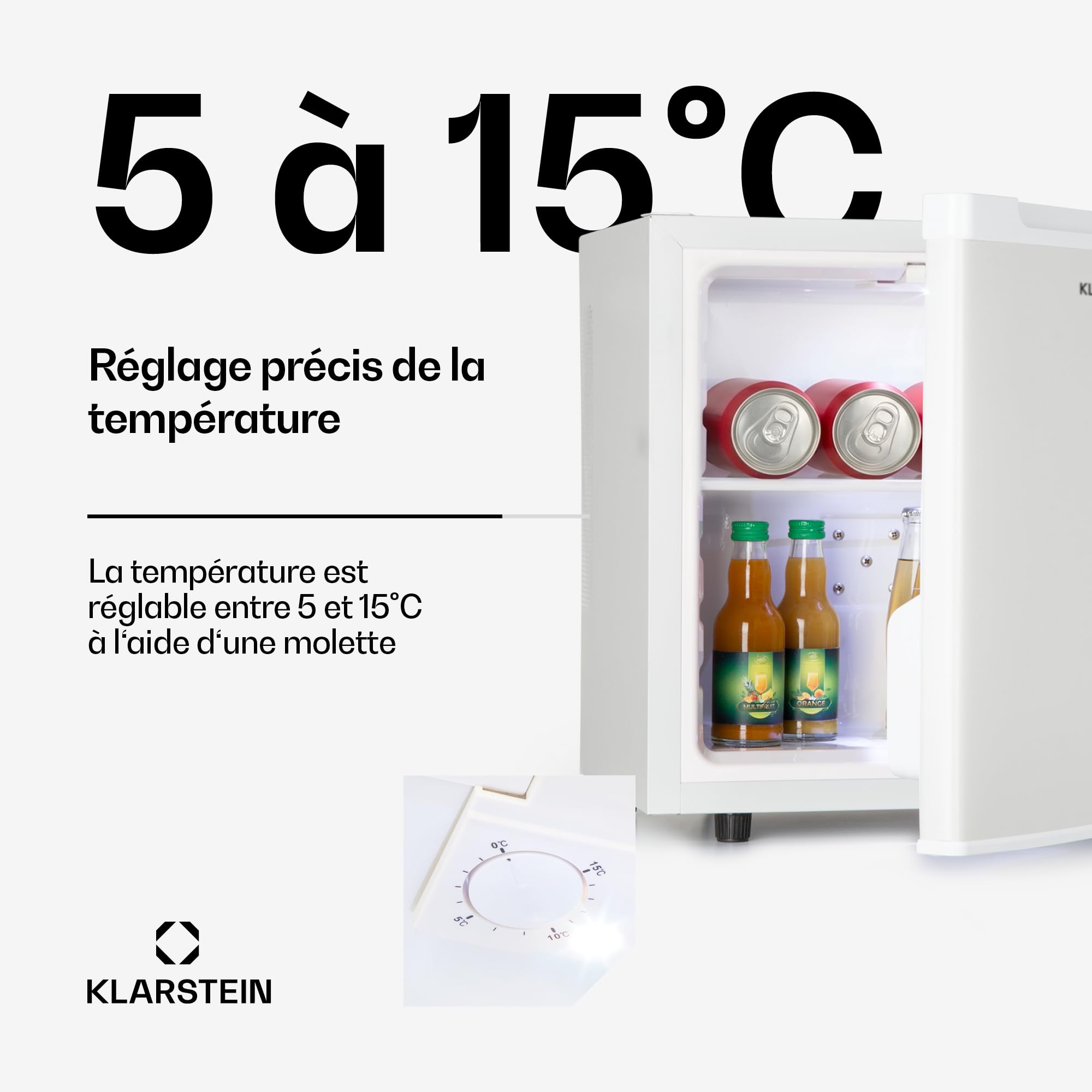 Klarstein Mini Frigo de Chambre de 30L pour Snacks et Boissons, Petit Frigo Top Silencieux, Mini Bar, Petit Réfrigérateur Camping, Mini Frigo Cosmetique, Refrigerateur avec Étagères Réglables, 5-15°C