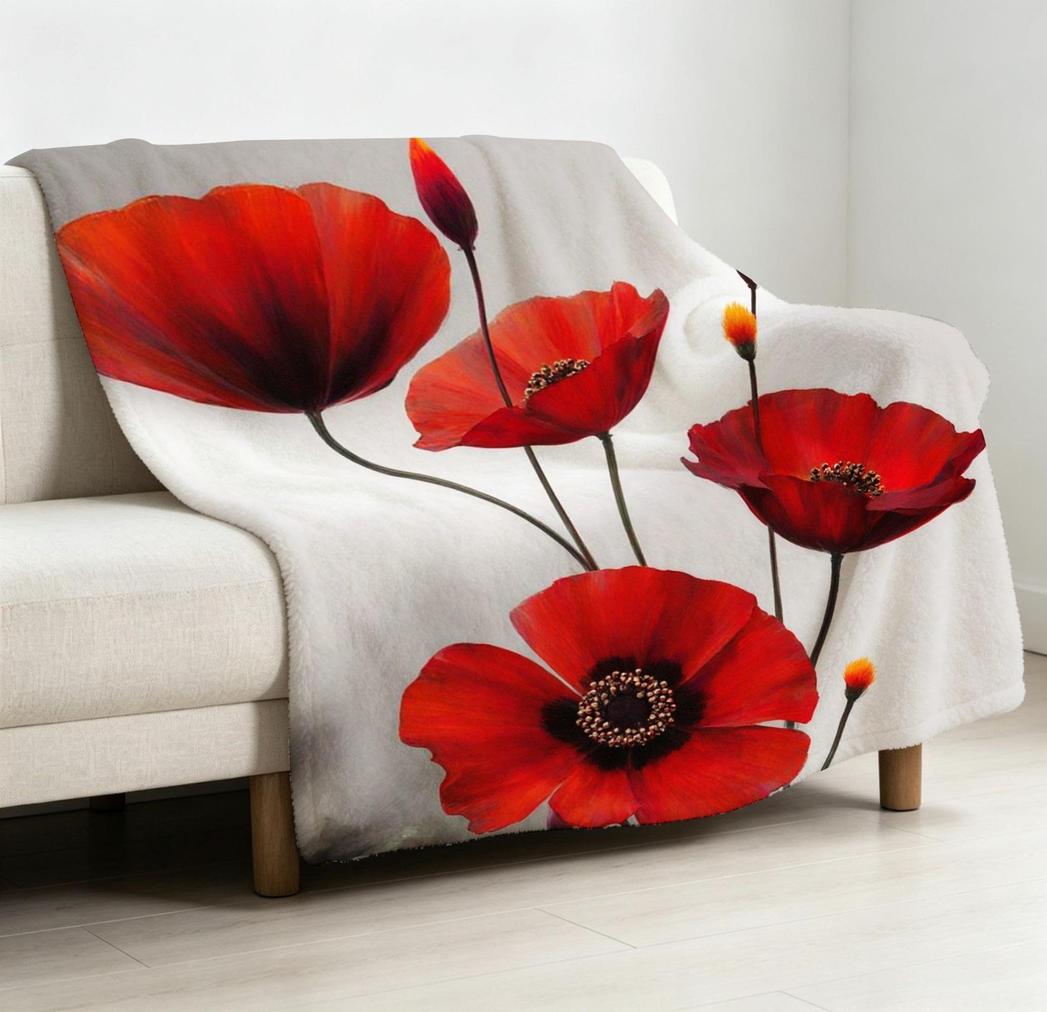 Manta Franela Sherpa 3D Amapola Roja 240x260cm para Cama 180-A324