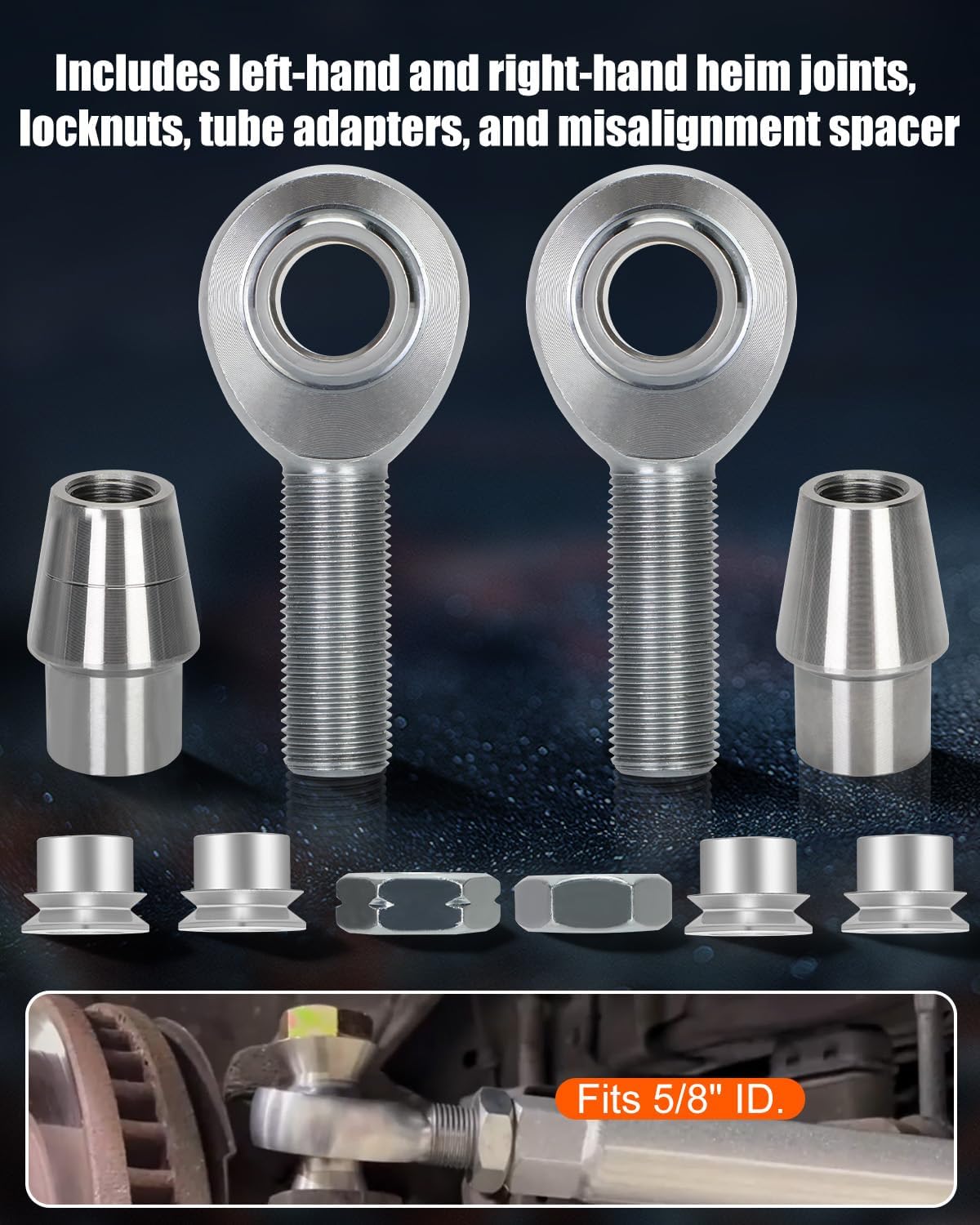 5/8'' Heim Joint Rod End Kit, .625" Chromoly Joints Panhard Kit, 2 Set Left and Right Hand Thread with Tube Adapter and Jam Nut, 5/8'' Rod End Heim Joint for Steering Kit, Suspension, Traction Bars