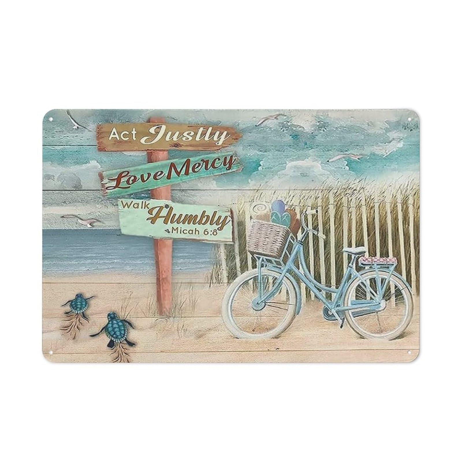 Sitrmgh Sign Vintage Metal Tin Beach Wall Art For Bathroom Ocean Seaside Bicycle Print Seascape Prints Artwork Novelty Wall Decor For Home Living Room,Bedroom,Porch 8X12 Inch