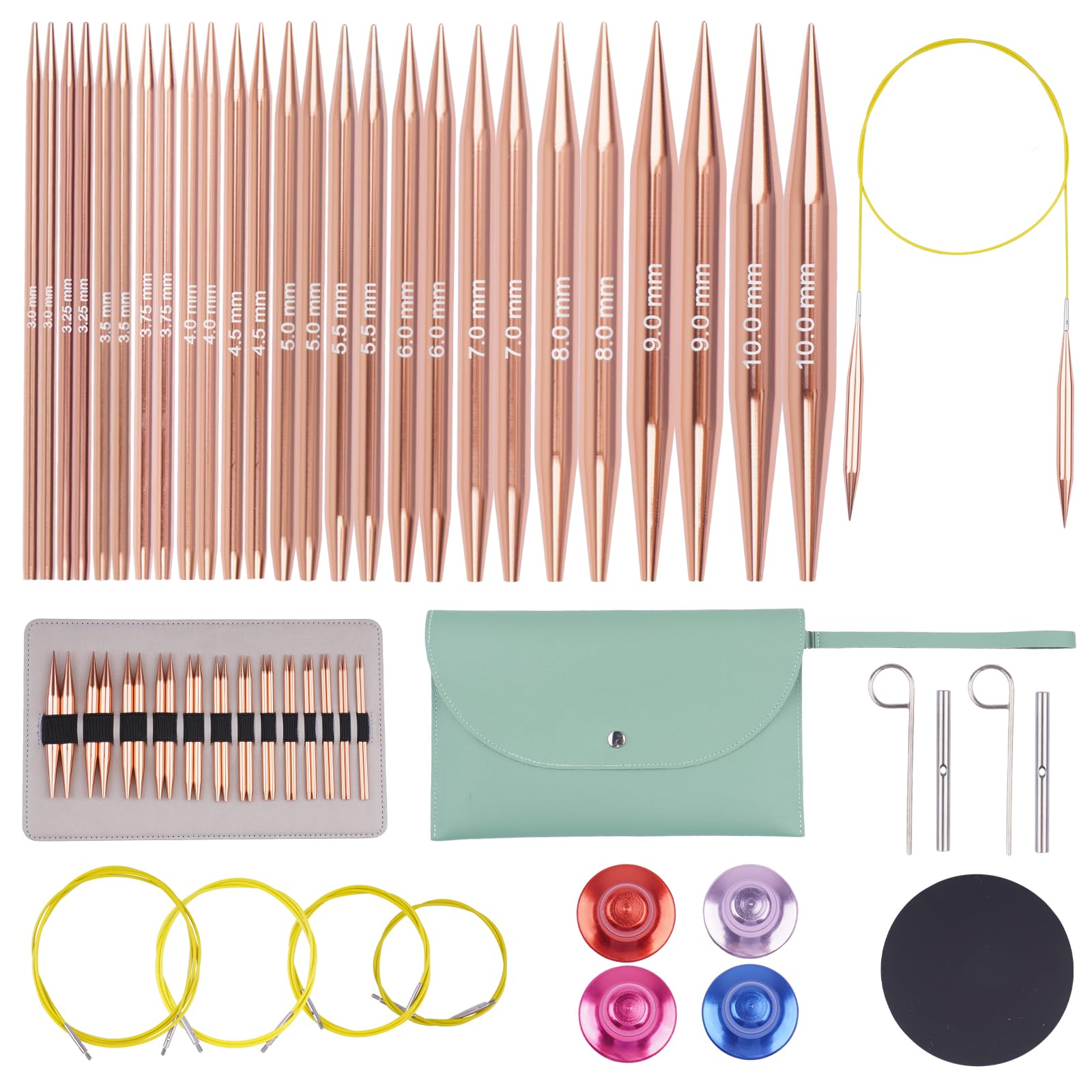 BsHooker Interchangeable Circular Knitting Needles Set with Case 13 Pairs | 4 Inch Length 3mm-10mm Aluminum 4 Cables Lightweight Durable-image-40