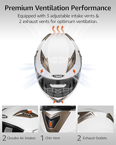 Miniatura 5 de YEMA Cascos de motocicleta modulares, Casco de cara completa aprobado por DOT con visera doble abatible, Cascos para motocicleta para adultos,