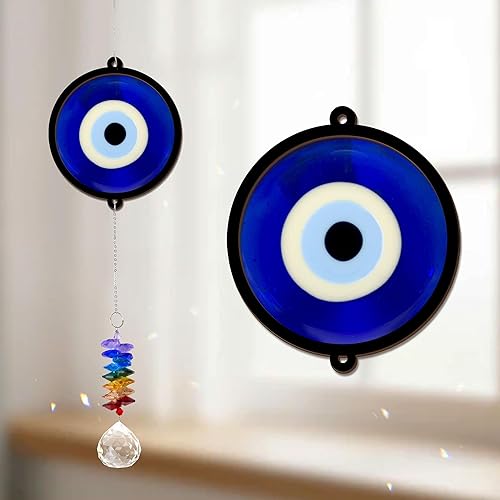 Atrapasoles de adorno de 2 capas – Ojo malvado azul – Regalos de protección de buena suerte – Amuleto protector de cumpleaños para mujeres y hombres
