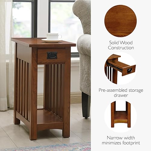 Miniatura 82 de Haven Ridge - Mesa auxiliar estrecha, mesa auxiliar de madera maciza con cajón y estante, color blanco granja, perfecta para salas de estar, blanco