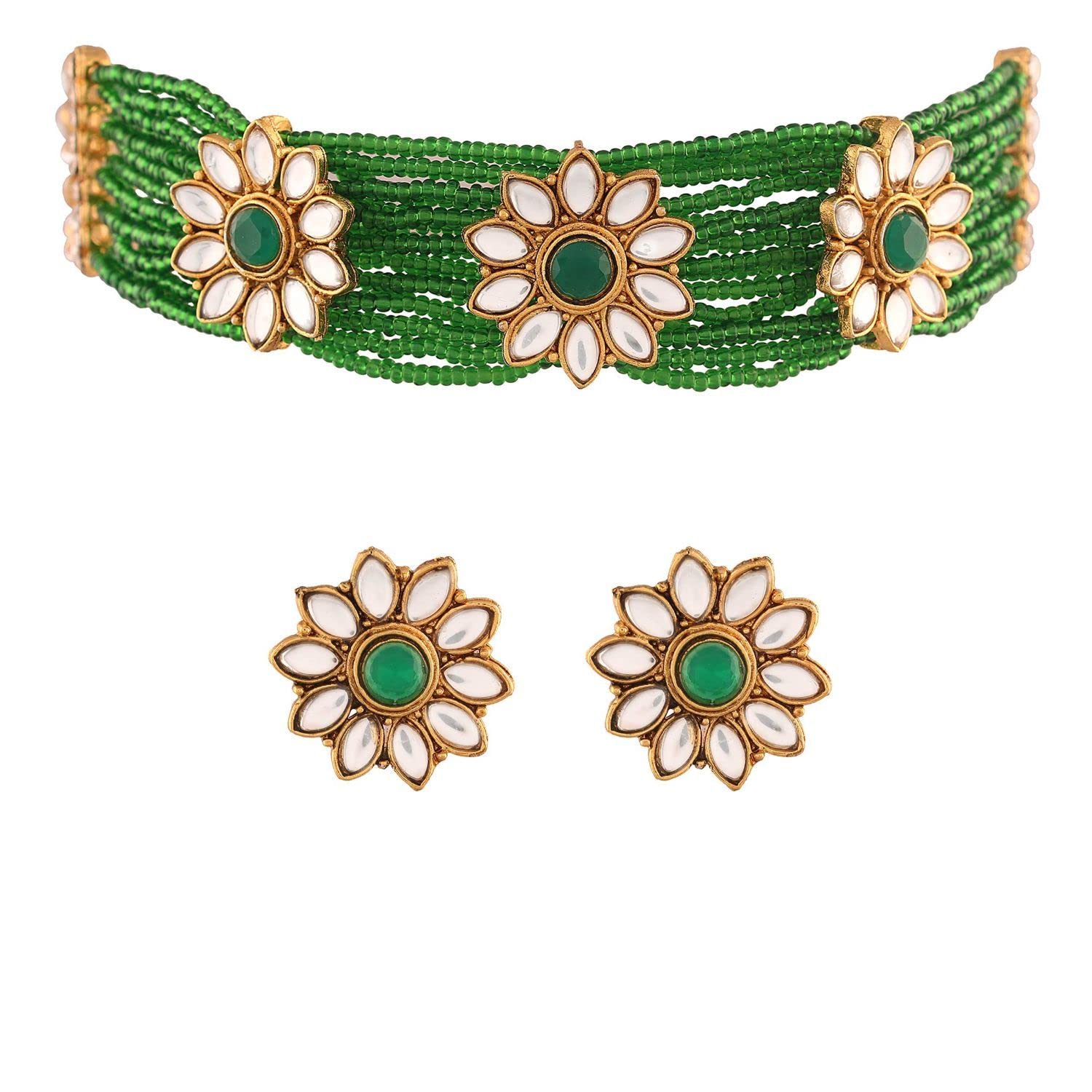 I Jewels 18K Gold Plated Traditional Floral Pearl & Kundan Choker Necklace Jewellery Set With Earrings for Women (ML228DM) (B09SPQJFJ6) Amazon Price History, Amazon Price Tracker