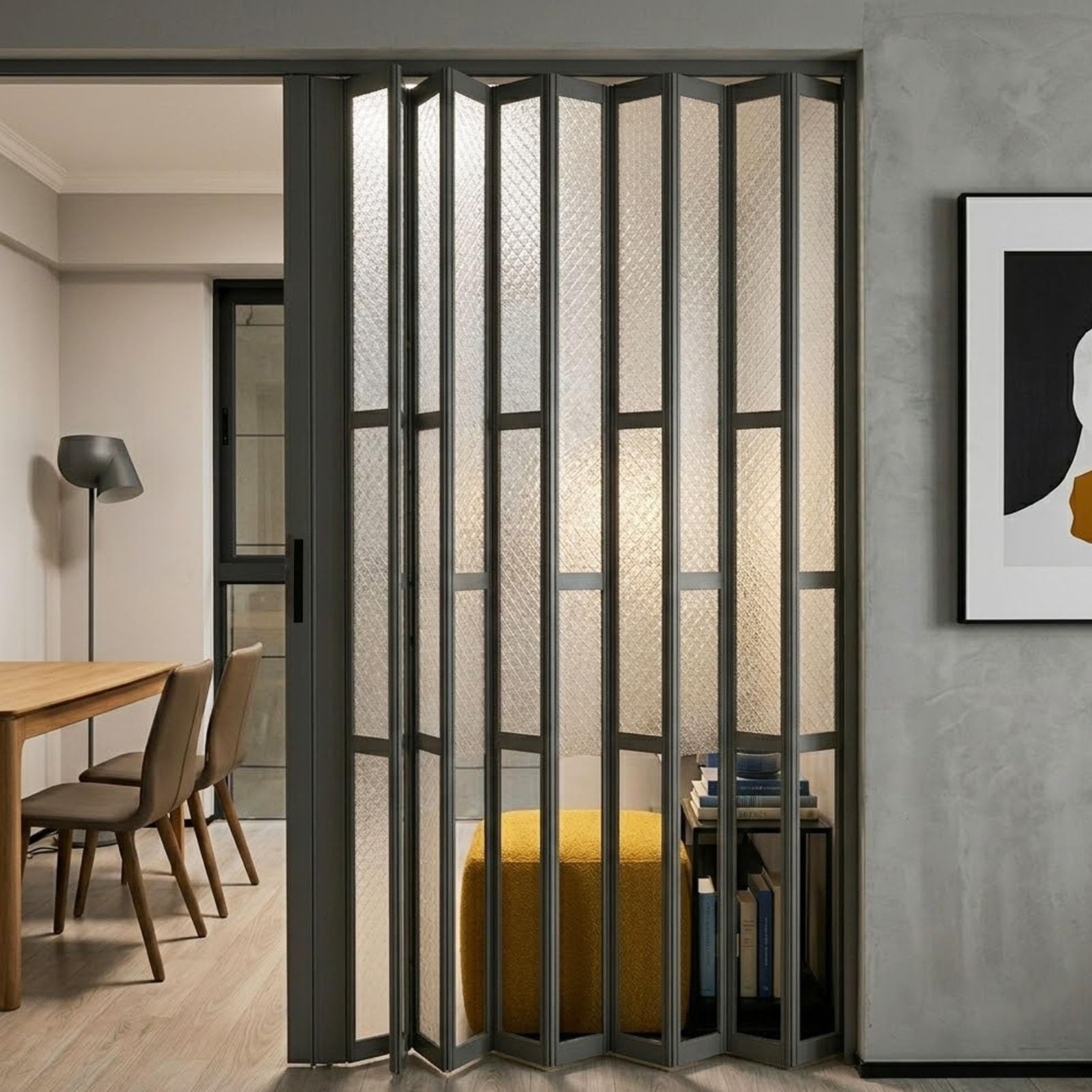Porte accordéon intérieur en aluminium noir design contemporain chic 109x203cm