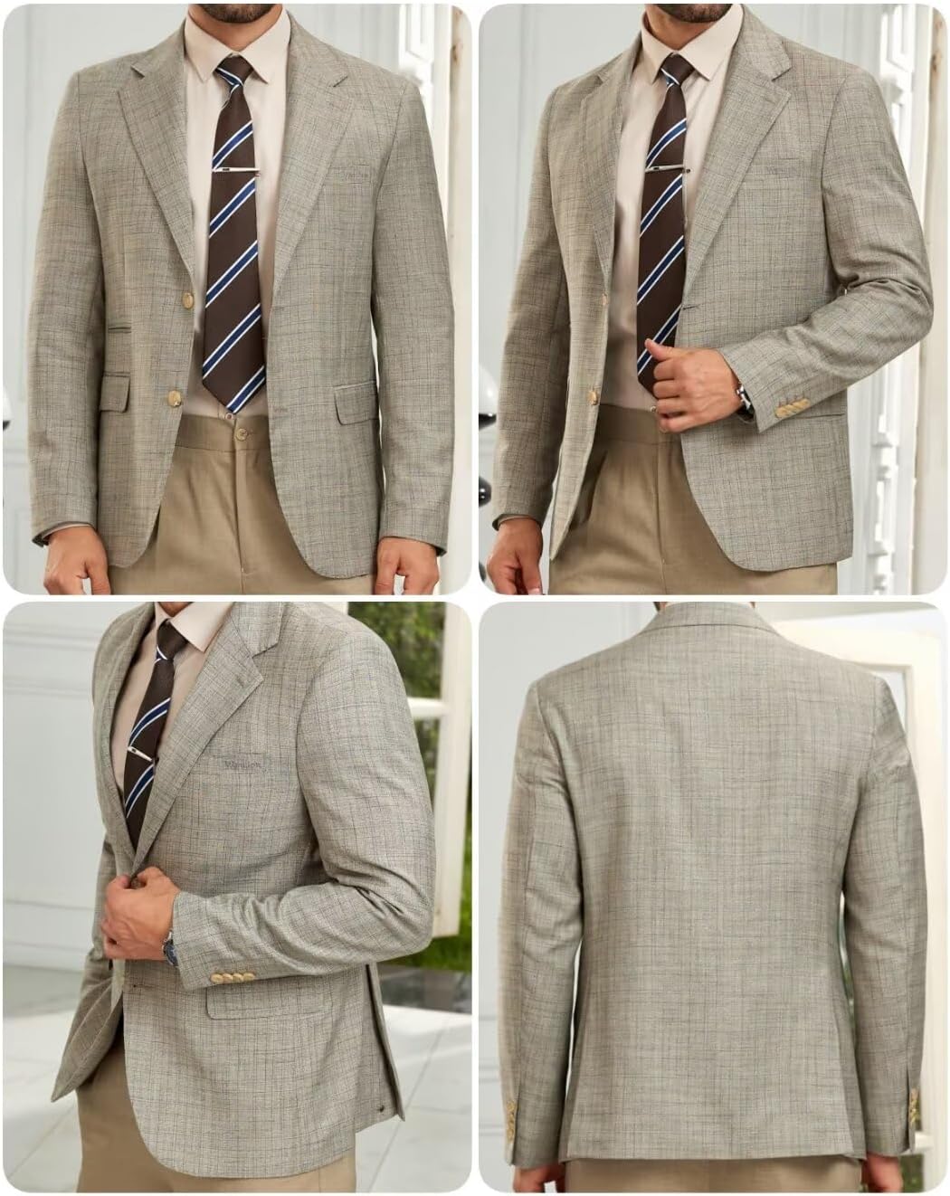 Mens Plaid Blazer Lightweight Casual 2 Button Sports Coat Classic Slim Fit Checkered Jacket for Wedding Prom Dinner Business - Image 3