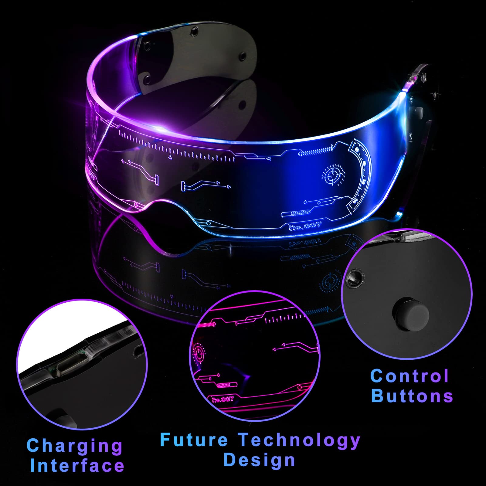 LED Glasses: 7 Colors, Rechargeable Party Glasses -3