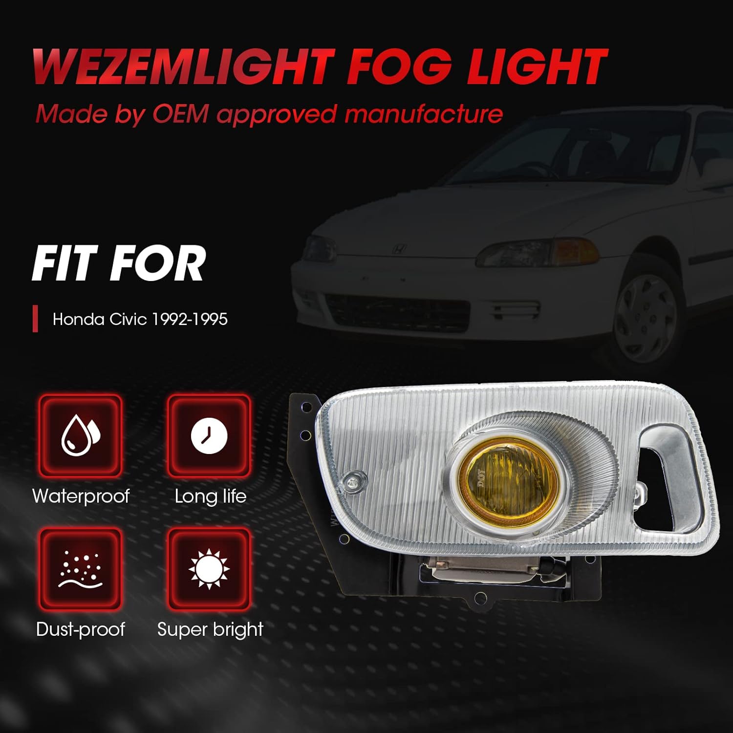 Fog Lights Assembly Replacement For 1992 1993 1994 1995 Honda Civic H3 Bulb Switch And Wiring Kit