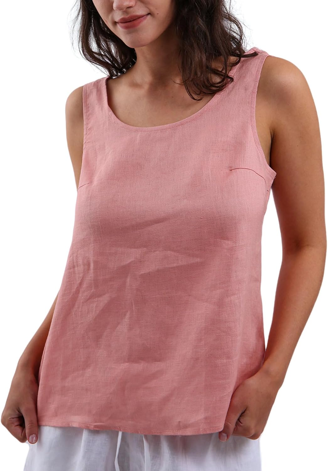 Amazhiyu Women's 100% Linen Tank Tops Summer Casual Sleeveless Scoop Neck Blouse