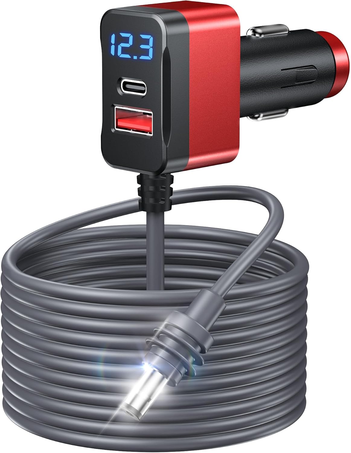 Starlink Mini Cable, 12V-24V Car Charger DC Power Cable+ Cigarette Lighter Adapter, LED Digital Display Durable Waterproof Cord 10FT/3M with USB C PD 30W and USB A Ports for Trucks and Car R