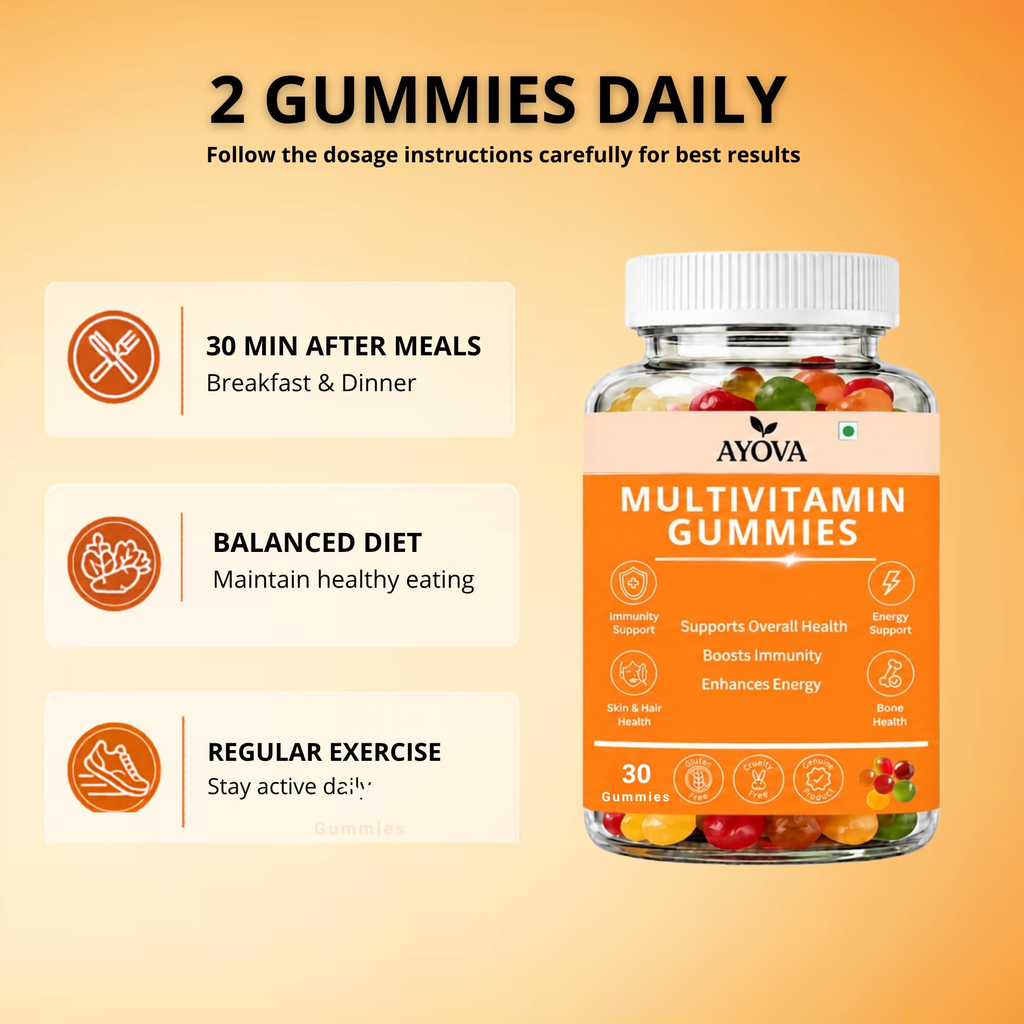 Multivitamin Gummies for Adults & Kids | Daily Vitamins for Immunity, Energy, Skin, Hair & Bone Health | Gluten-Free, Cruelty-Free Gummies | 30 Count — Amazon image 3