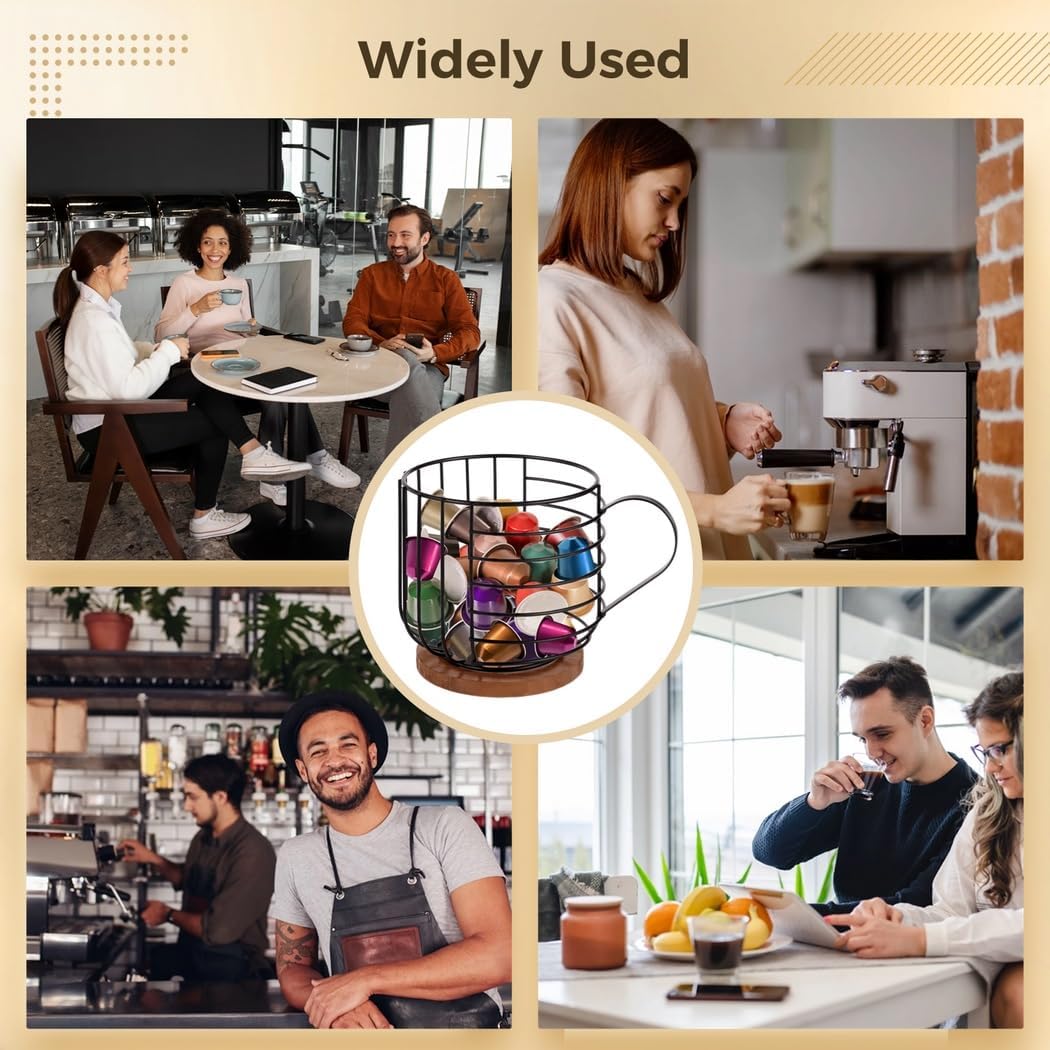 Coffee Capsules Storage Basket,Counter Coffee Caps Storage Coffee Pod Holder, Coffee Holder Wooden Base Large For Basket, Coffee Cafes, Base Countertop Coffee Coffee Filter Kitchen Organizer
