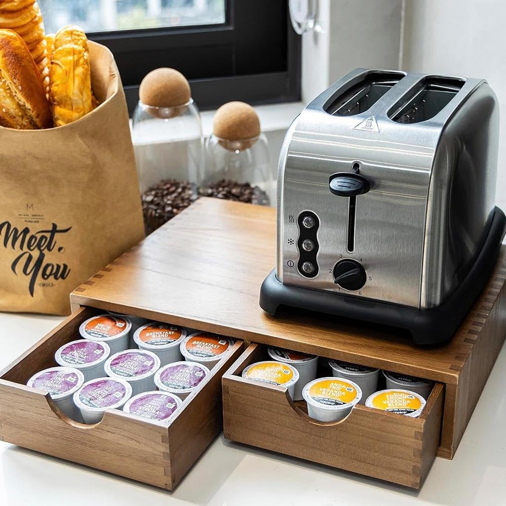 Estante Cafetera, Soporte para Cápsulas de Café o Bolsas de Té, Cajón de Madera para Almacenamiento de cápsulas de café, Soporte Para Cápsulas de Café para Cocina, Oficina, Cafetería