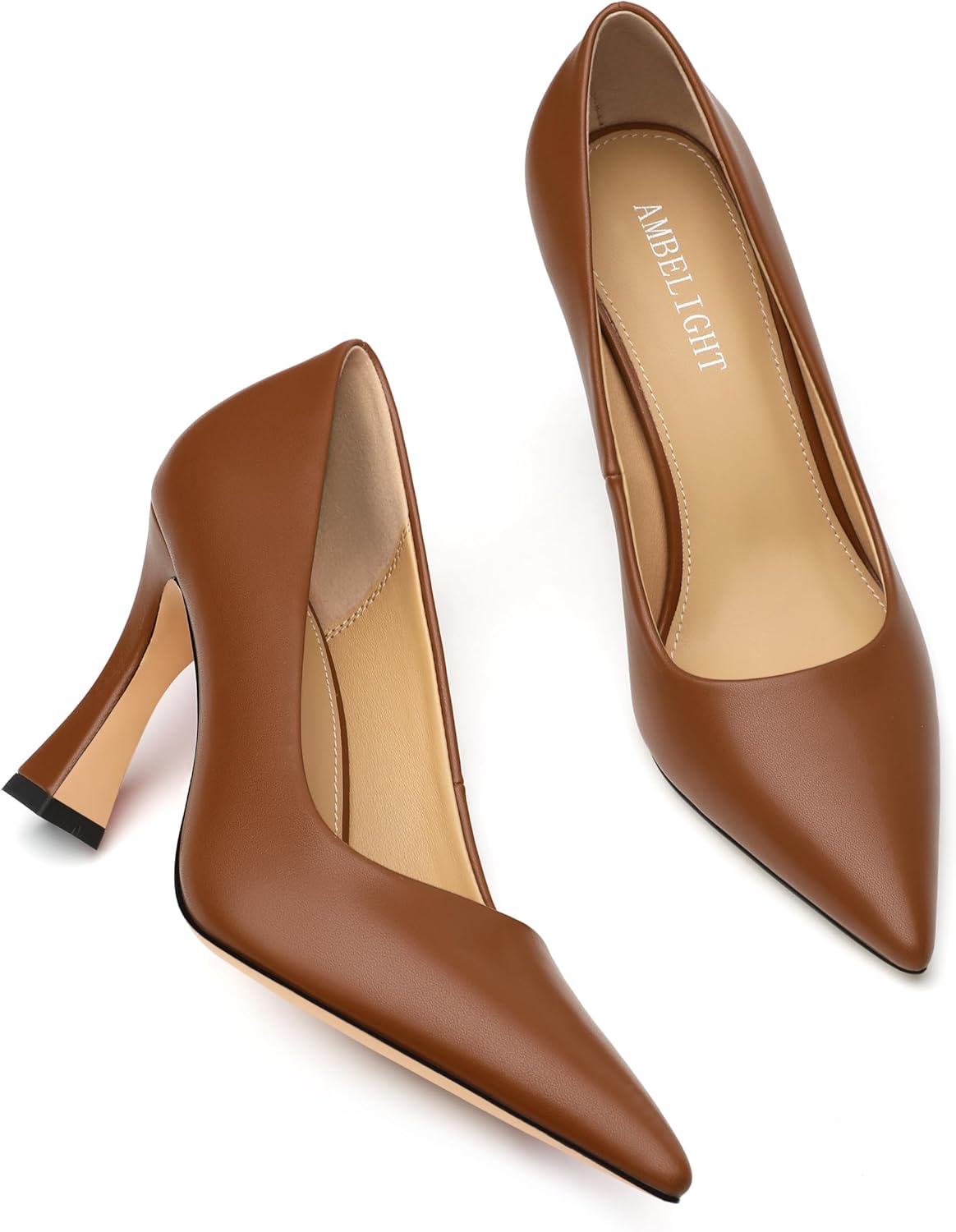 AMBELIGHT Women's Pointed Toe Stiletto Pumps 3.2 Inch High Heels Slip On Classic Comfort Dress Shoes for Wedding Party Office Work - Image 5