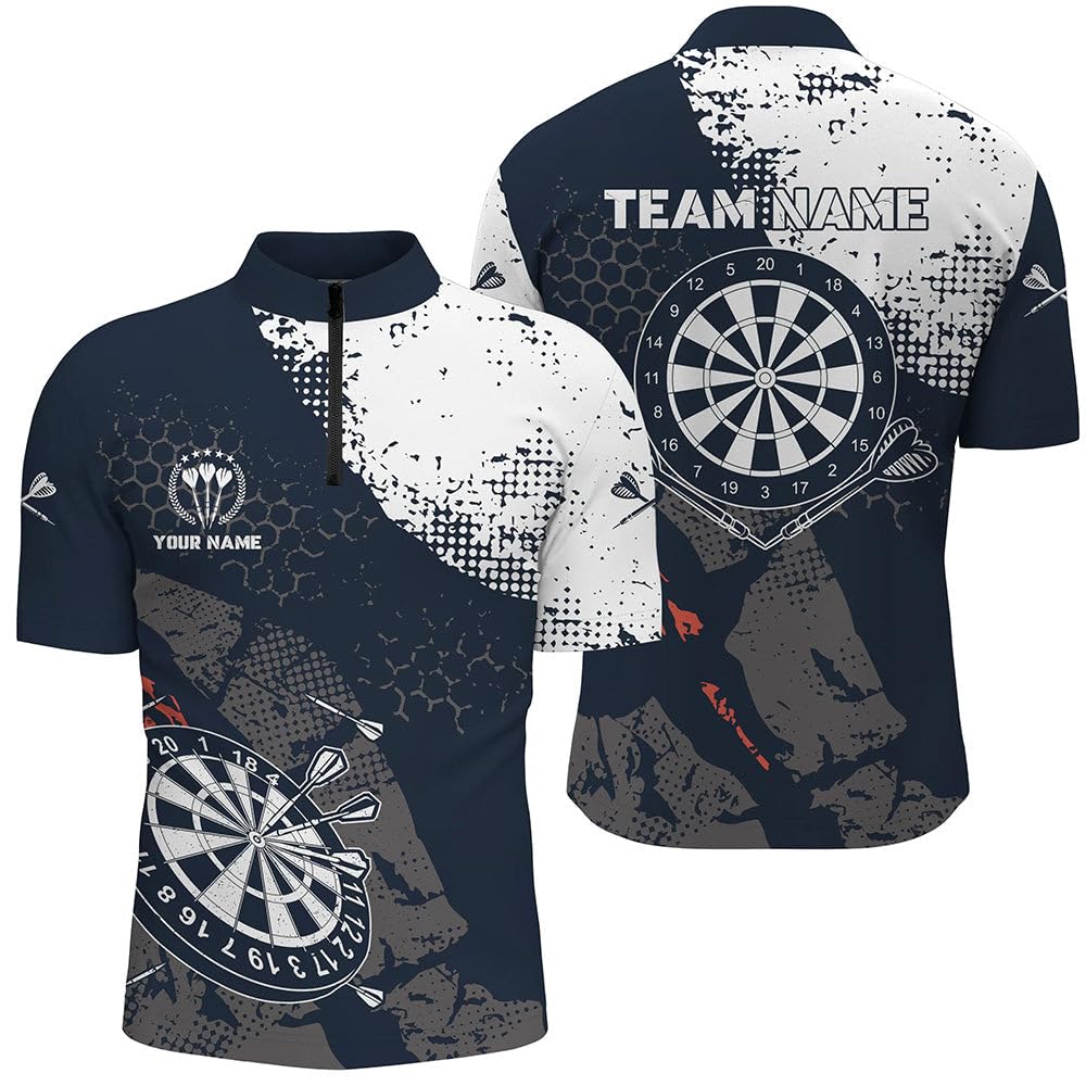 Retro Navy-Weiß Muster Herren & Damen Darts Polo & Quarter-Zip Shirt - Dart Team Trikots für Männer & Frauen L0900