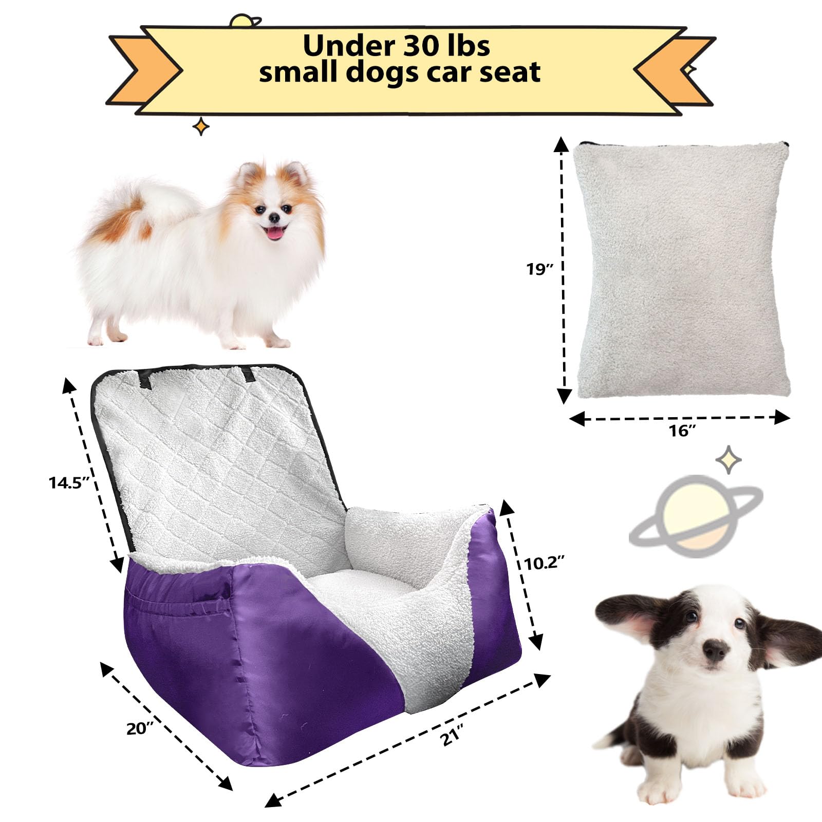 Small Dog Car Seat - Pet Car Seat With Cozy Bow Neck Pillow, Waterproof