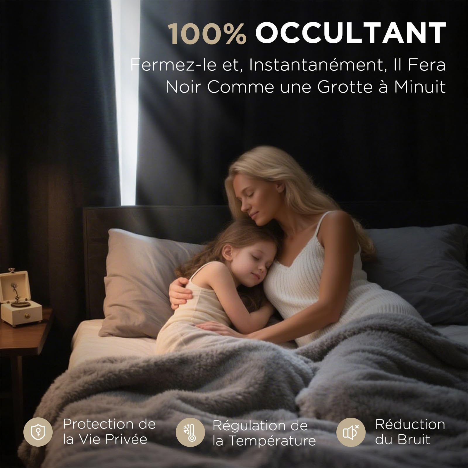 Joydeco 100% Rideau Occultant Thermique Isolant Anti Froid et Chaleur 140x245cm 2 Pièces, Rideaux Opaques Effet Lin à Oeillets Anti UV Anti Bruit, Decoration Chambre Maison Salon - Lin Naturel