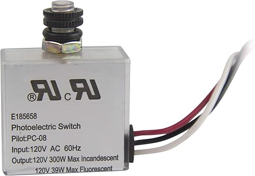 Solus PC-08-KIT - Interruptor automático de fotocélula del atardecer al amanecer de 120 V para incandescente, fluorescente y LED, incluye capó
