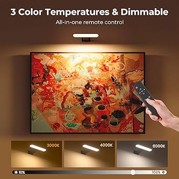 AMFUN Wireless Picture Lighting, Wall Light Indoor With Timer Remote Control, LED Wall Lamp With 3 Colour Temperatures, Wall Light For Painting, Photo, Portrait, Black