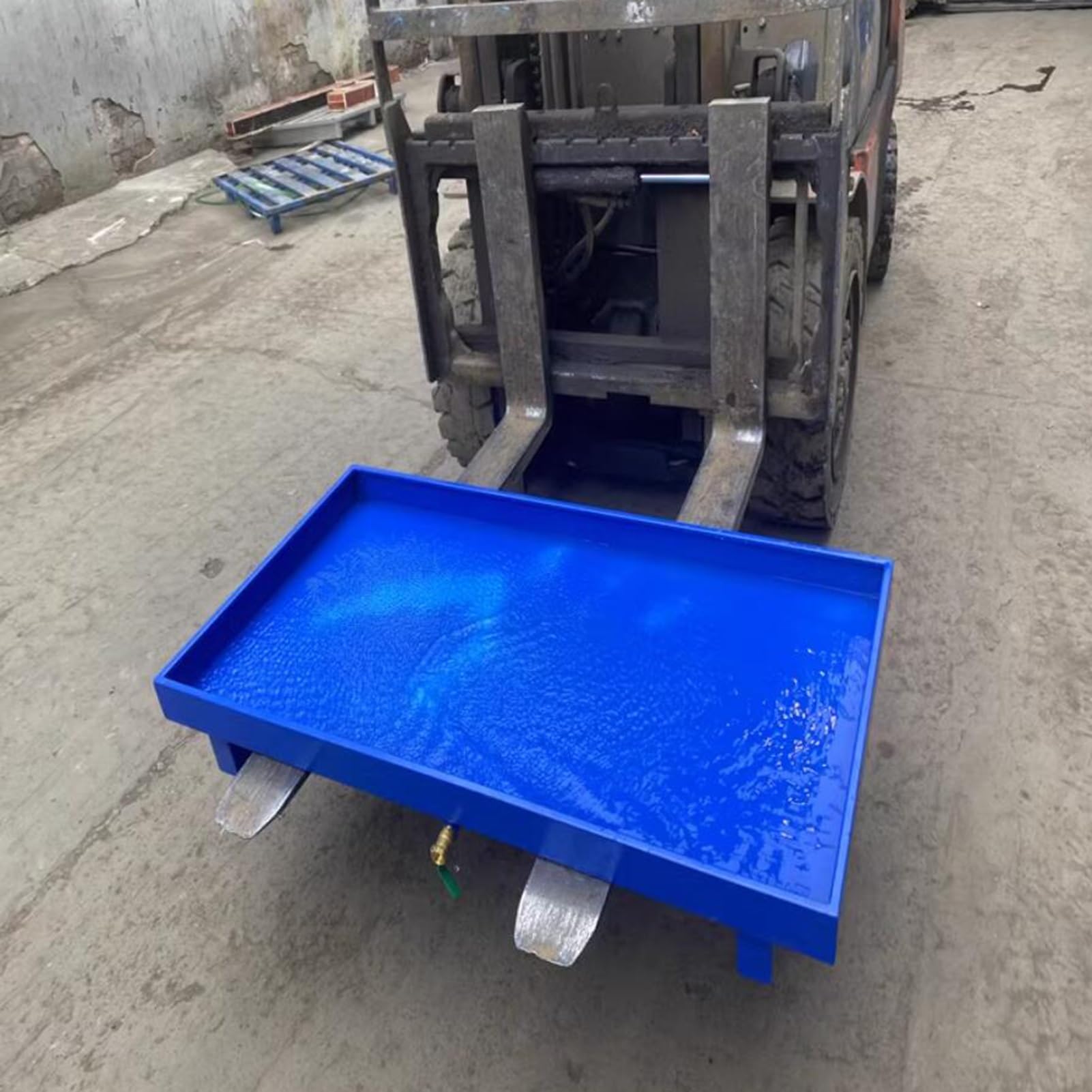 Genérico Paleta Industrial móvil para contención de derrames con Ruedas, Ranuras para montacargas y Salida de Drenaje, Plataforma Modular para derrames, Azul (49,2 x 25,