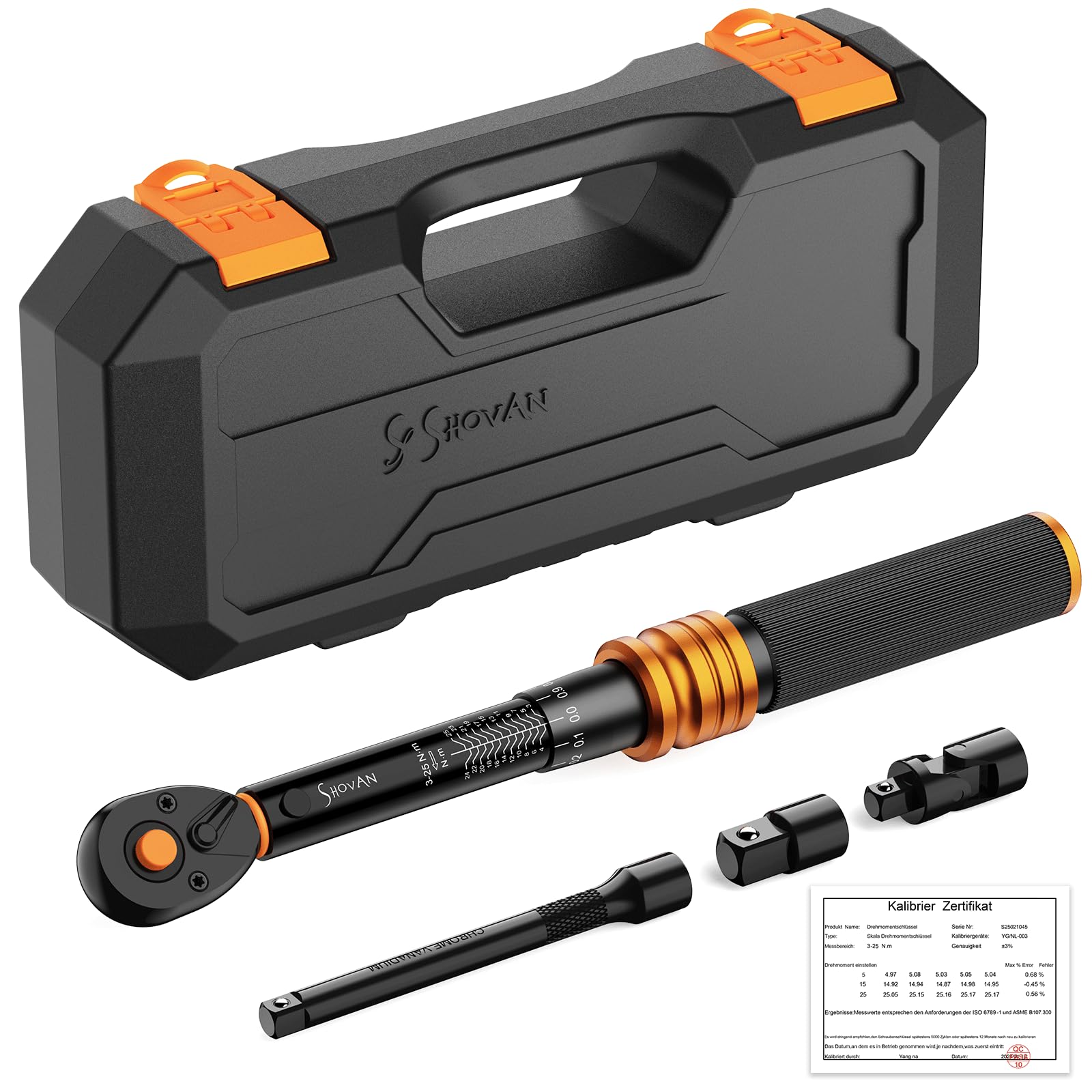 llave dinamométrica 1/4", llave dinamometrica bicicleta con 72 dientes, 3-25 Nm, set de chave dinamométrica bici, para bicicleta y moto, incluye adaptador de 1/4" a 3/8", cardán y extensión de 100mm