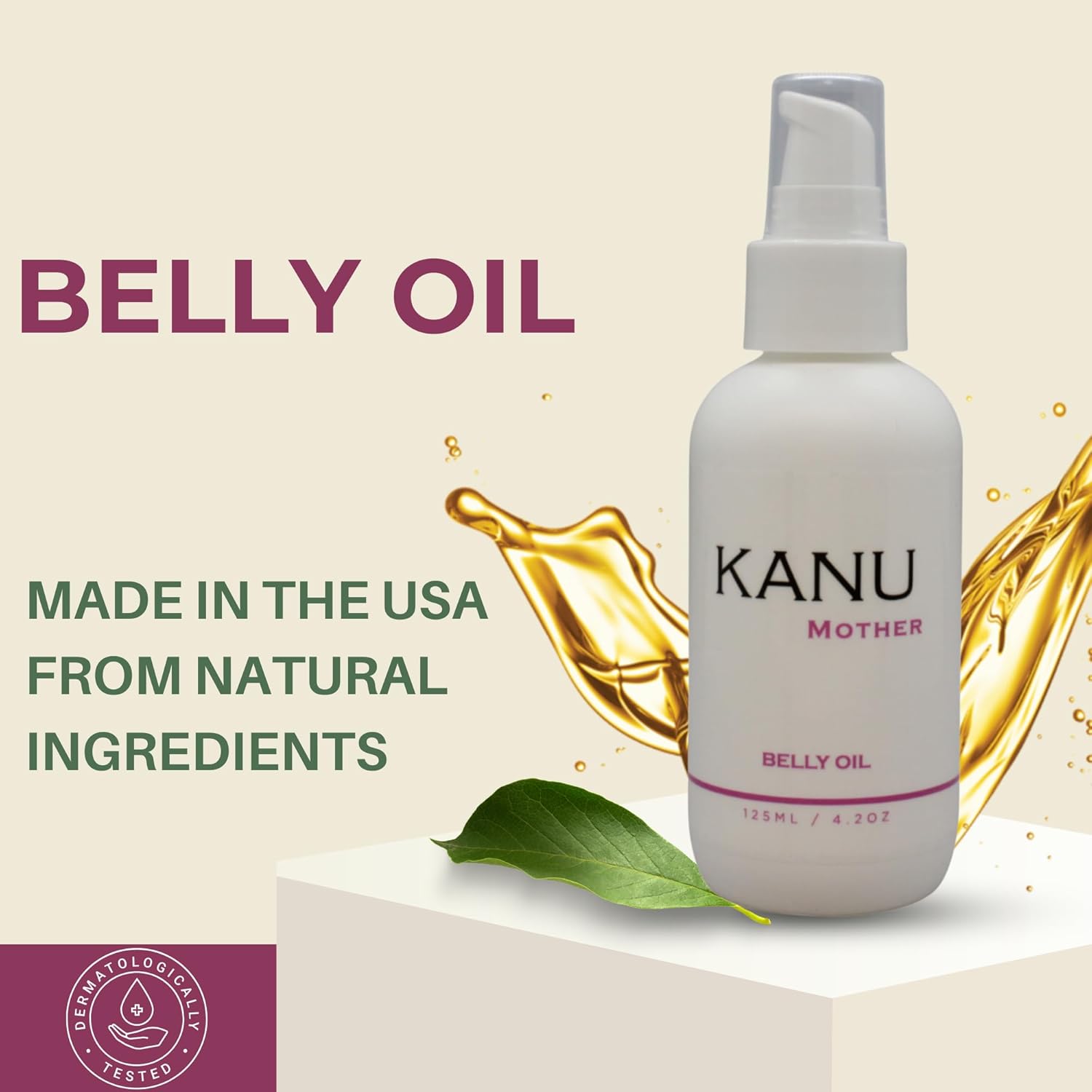 KANU Mother Belly Oil 4.2 oz- Scar and Stretch Mark Oil For Pregnant Women- Enriched with Almond Oil, Shea Butter And Vitamin E to Hydrate & Moisturize Skin- Hypoallergenic- Made in the USA