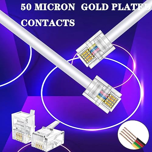 Miniatura 5 de Paquete de 3 cables de extensión de teléfono de 6 pulgadas con enchufes RJ11 6P4C estándar para teléfono fijo y fax (3, blanco, 2 pies)