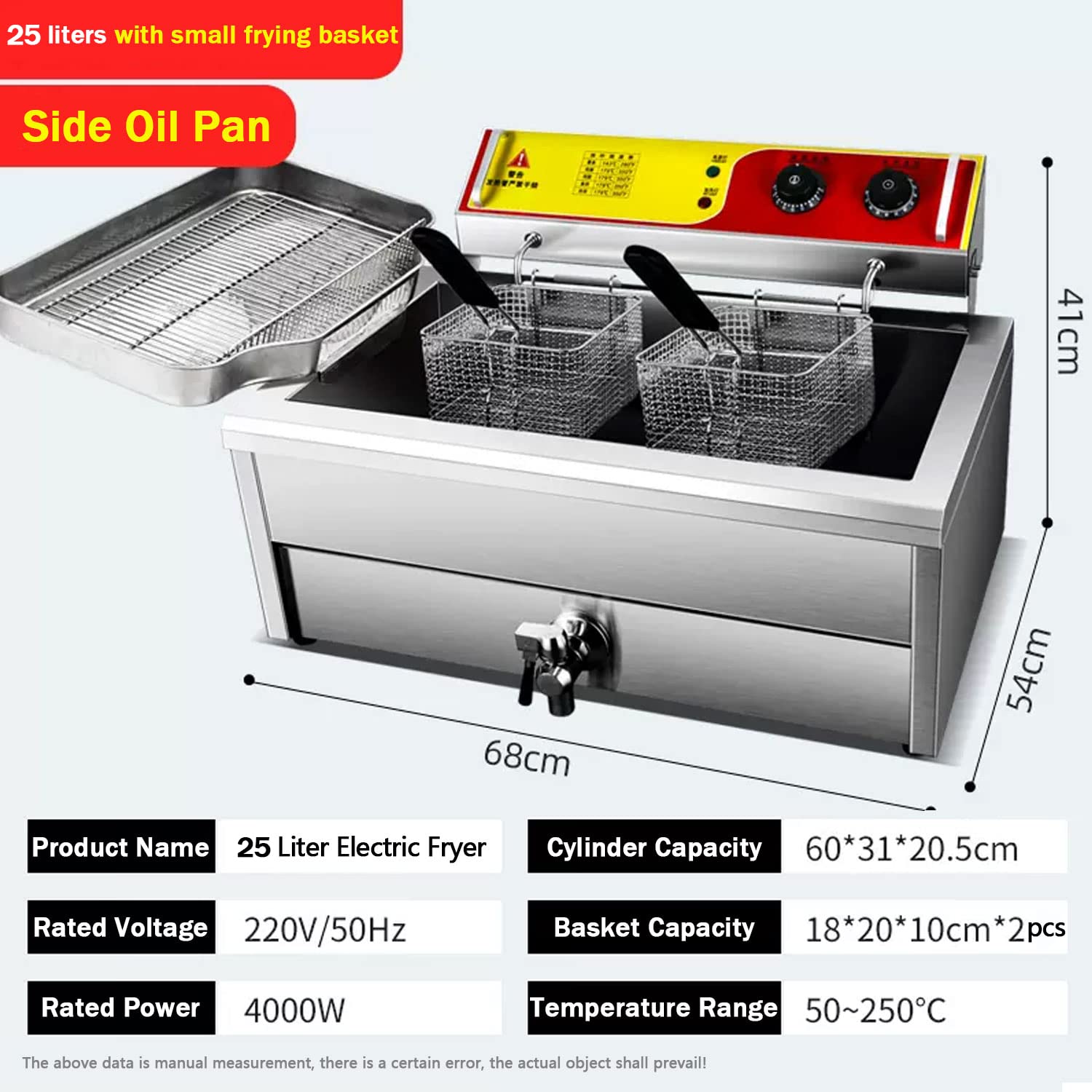 Freidora eléctrica, freidora, freidora de tanque de acero inoxidable pulido, freidoras para hogar y comercial, fácil de limpiar, freidora eléctrica grande para papas fritas, pollo y camarones (Size :