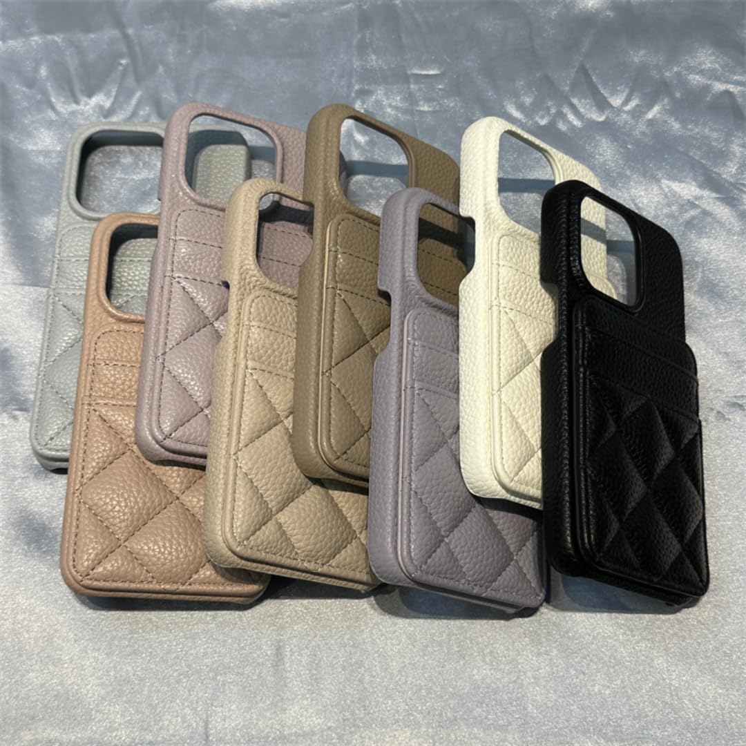 Funda Tipo Cartera de Lujo para iPhone 17 Pro con Bolsillo para Tarjetas, diseño Moderno de Rejilla y Acabado Mate (para iPhone 17 Pro/Morado Claro).