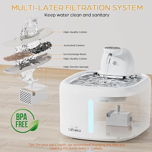 Miniatura 6 de Fuente de agua inalámbrica para gatos, fuente para gatos de 118 onzas3.5 L con bandeja de acero inoxidable, ultra silenciosa con sensor de