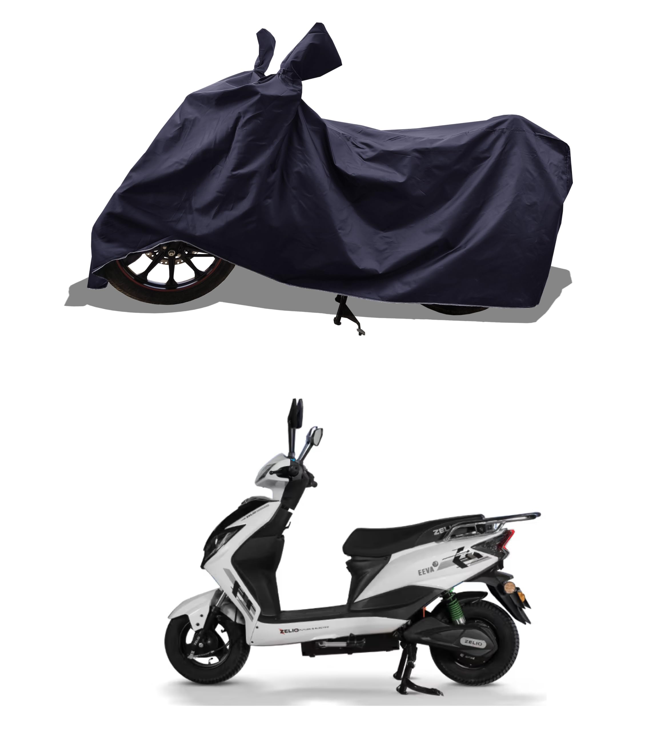 All Weather Bike Cover for Zelio Eeva EV Scooty Cover with Water-Resistant and Dust Proof Premium 210T Fabric_Entire Navy-image-49