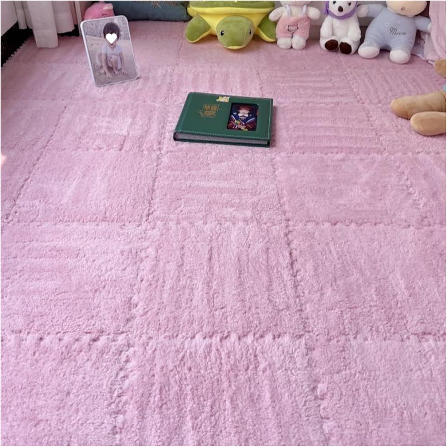 20 sztuk blokujących się klocków dywanowych, kwadratowych mat piankowych do puzzli, pluszowych raczkowania, podłogowych(Pink)