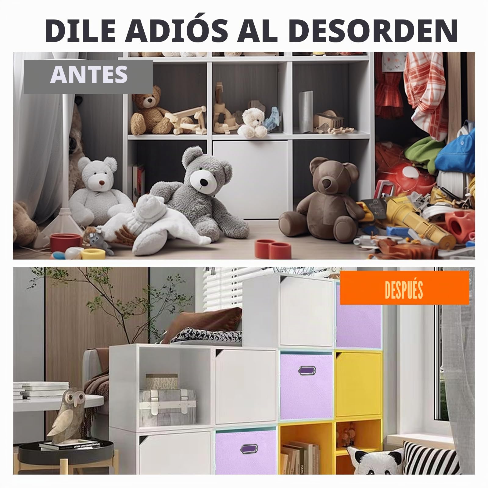 powerking Caja de almacenamiento de tela, cajón de caja de almacenamiento de tela plegable de 6 piezas, con manijas metálicas, para armarios y juguetes, Lavanda