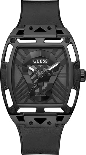 GUESS Men’s 44mm Watch – Black Strap Black Dial Black Case