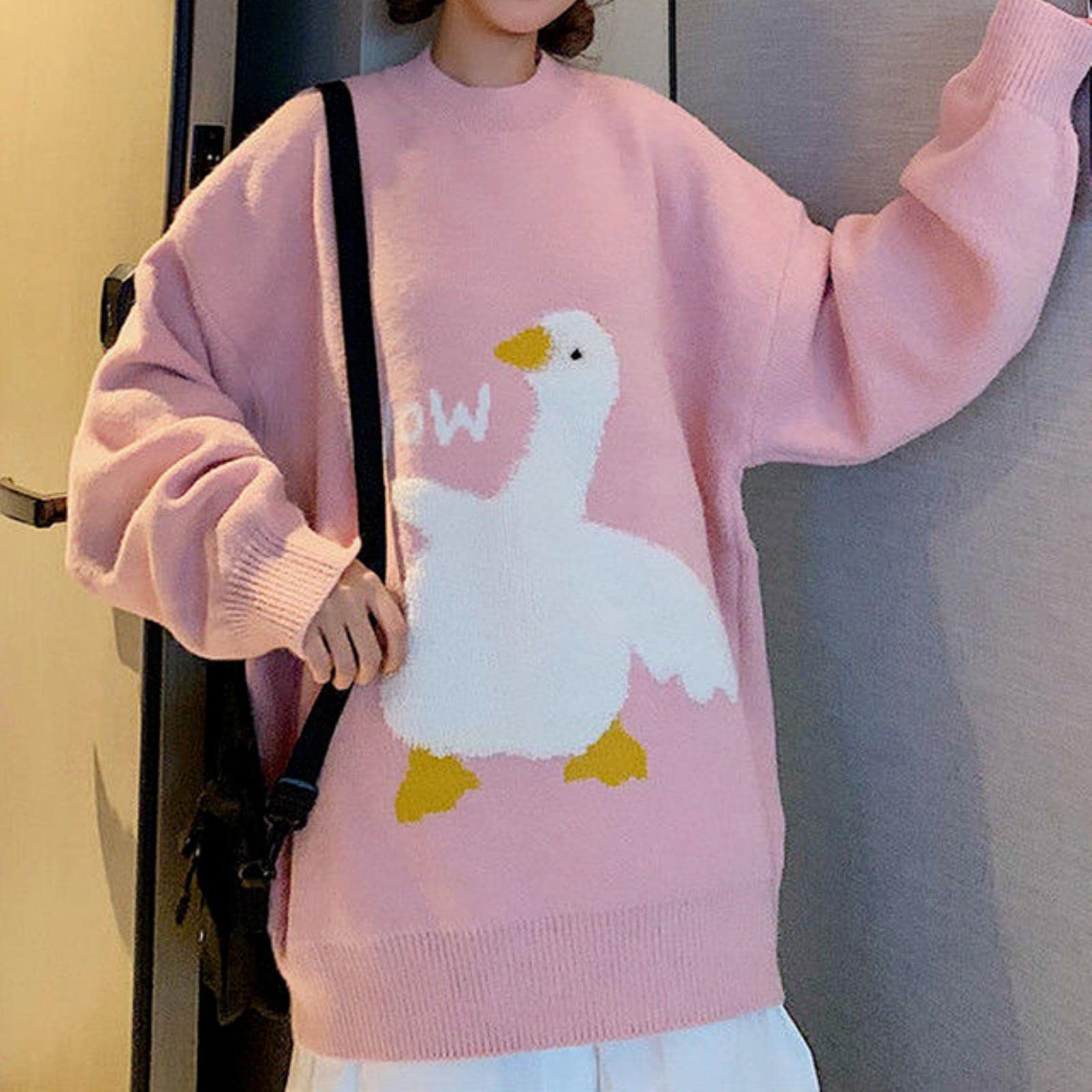 ZXCL Korean Style Kawaii Cartoon Goose Print Knitted Sweater Women