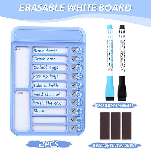 Miniatura 2 de Paquete de 2 tablas de tareas borrables para niños, lista magnética de tareas reutilizables con papel de borrado en seco, tabla de programación de