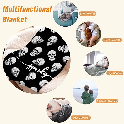 Miniatura 5 de YeeJu Manta de Halloween con diseño de calavera espeluznante negra para mujeres, hombres, niñas, niños, adolescentes, acogedora, suave, ligera,