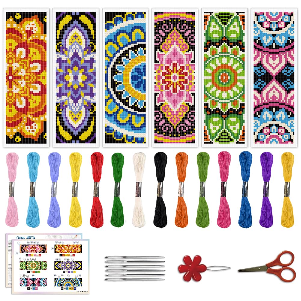 ACRNIGHEET Kit de 6 marcadores de punto de cruz para principiantes, mandala, estampado, kit de punto de cruz para adultos, kit de punto de cruz para adultos, kit de punto de cruz para adultos con