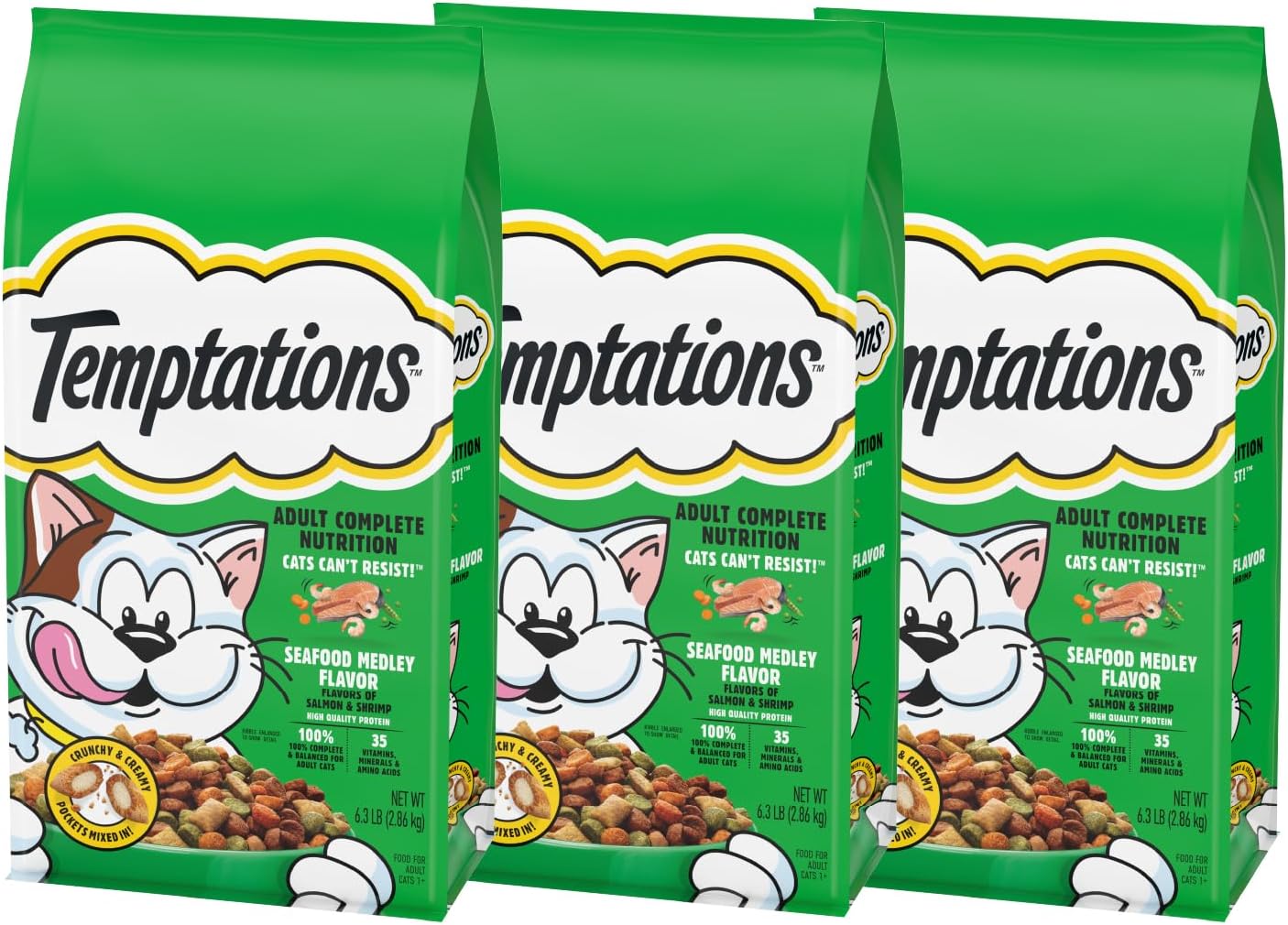 Temptations Seafood Medley Flavor Adult Dry Cat Food, 6.3 lb. Bag (Pack of 3)